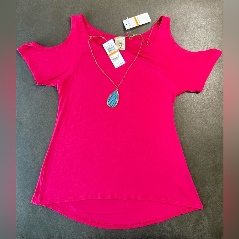 Self Esteem Cold Shoulder Top With Necklace